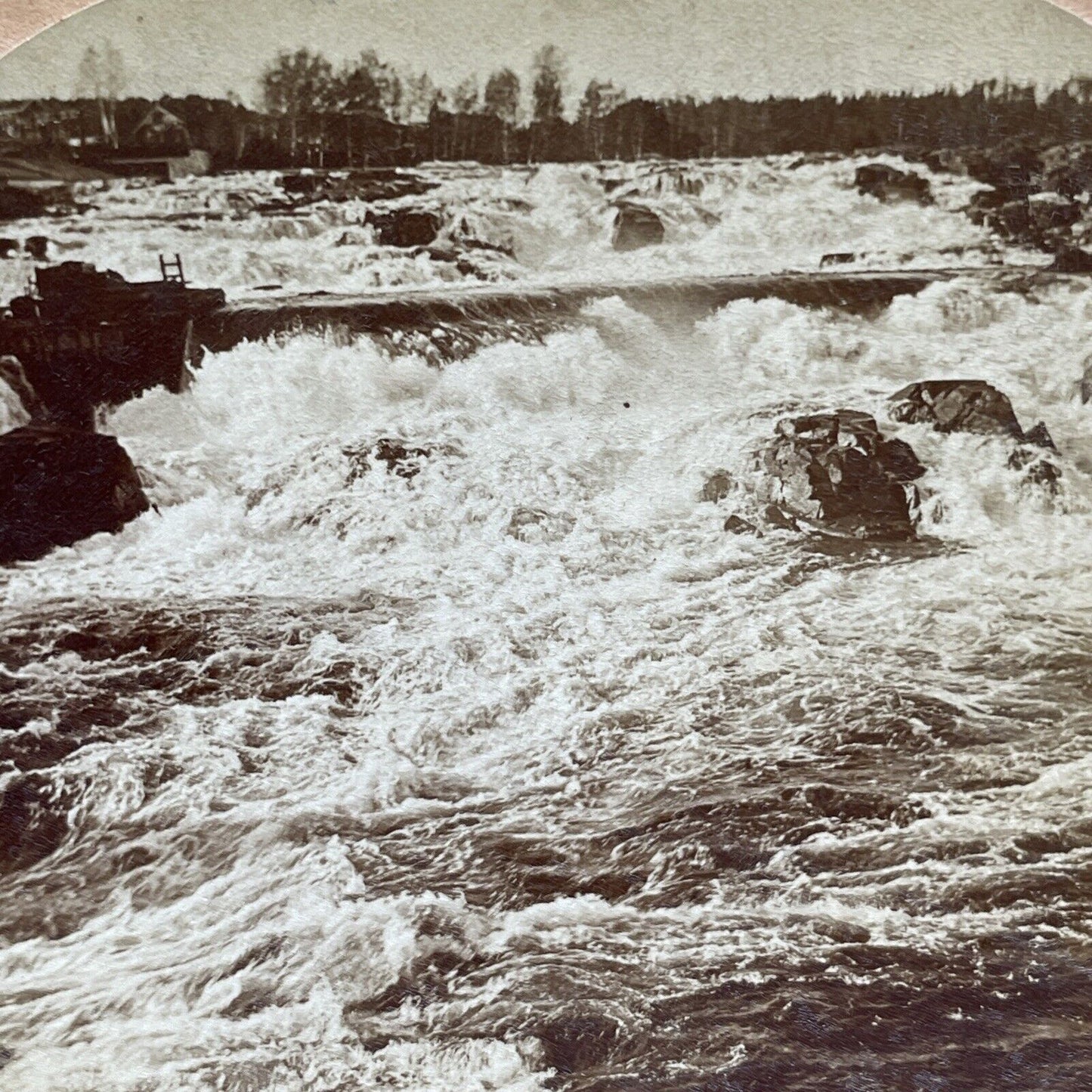 Antique 1896 Spring Melt River Rapids In Norway Stereoview Photo Card P1995