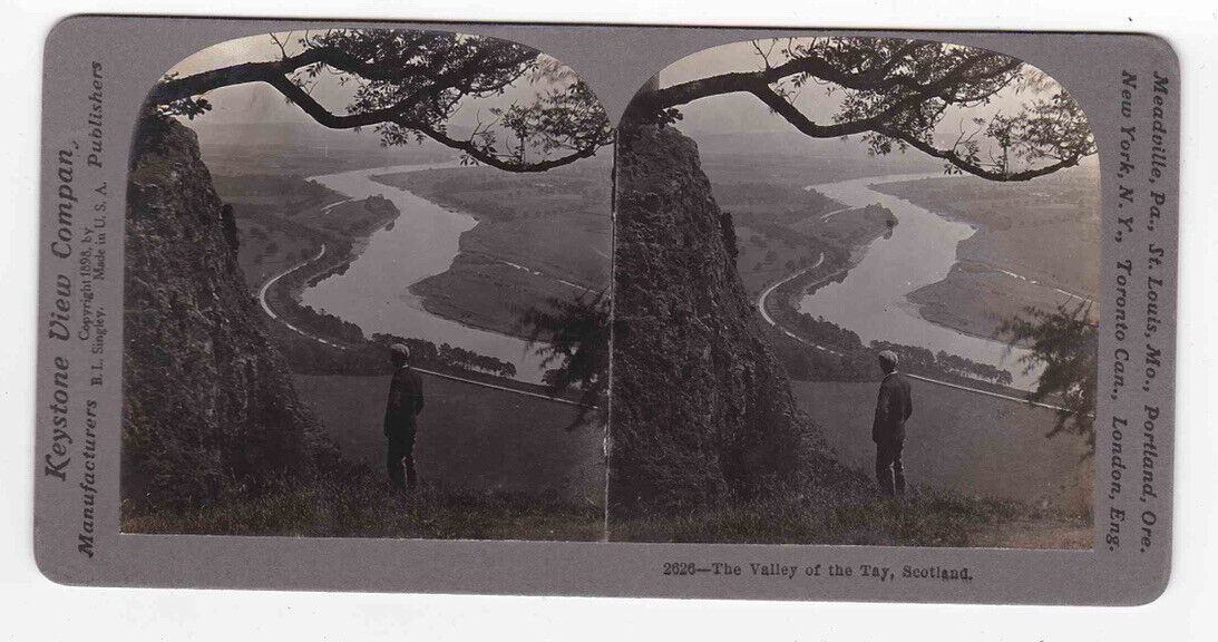 Antique 1910s View Of Tay River Valley, Scotland Stereoview Stereo Card P136