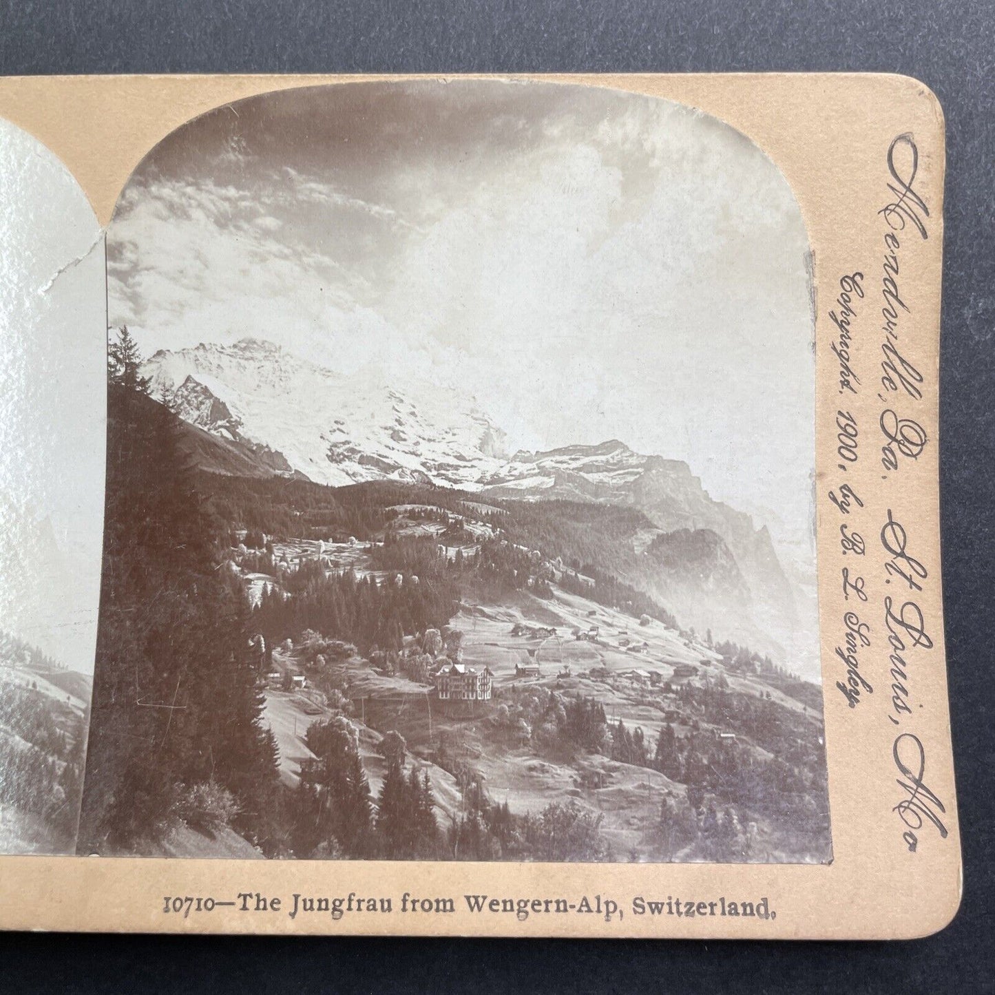 Antique 1900 Wengen Switzerland Alpine Village Stereoview Photo Card P1902