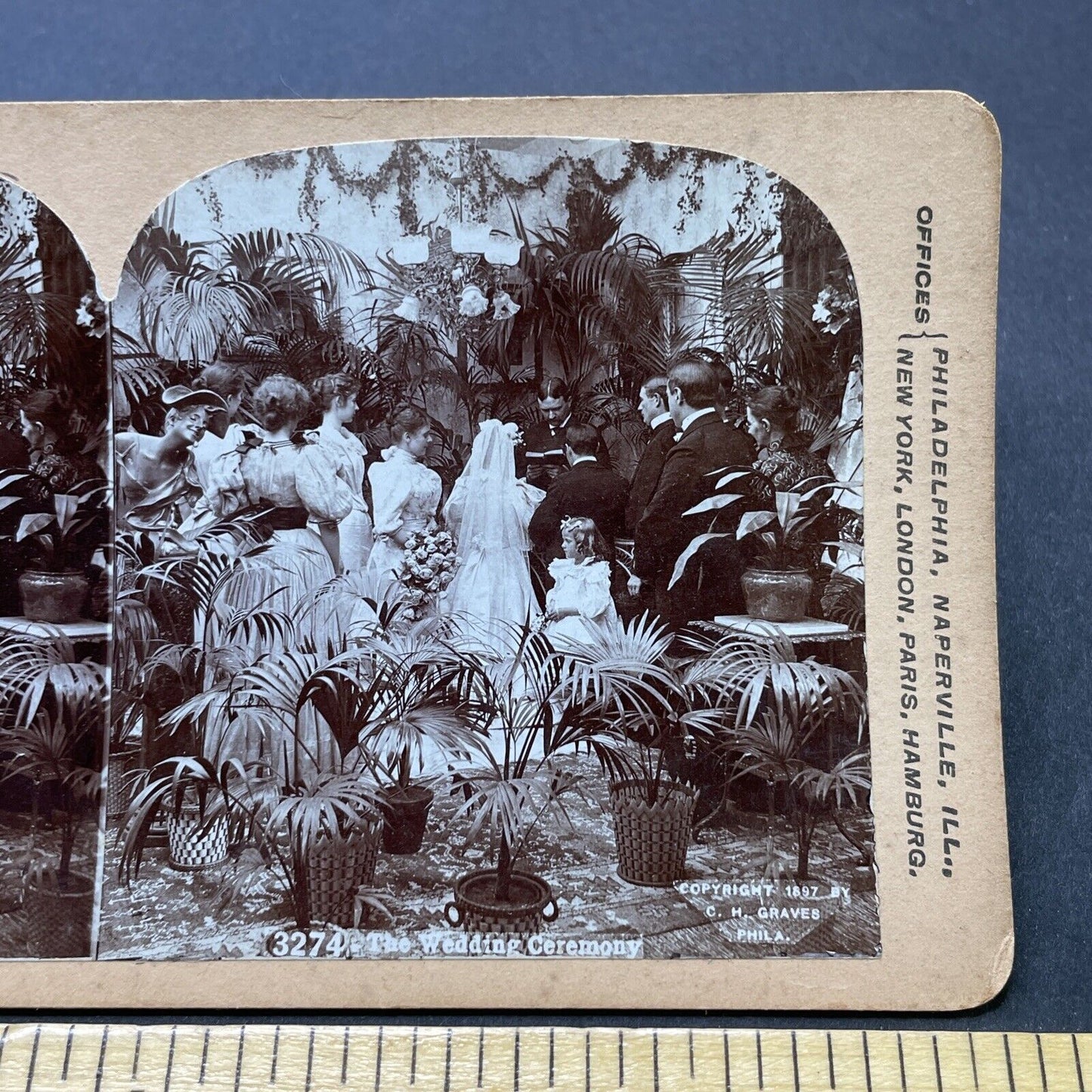 Antique 1897 Typical Victorian Wedding Ceremony Stereoview Photo Card P2565