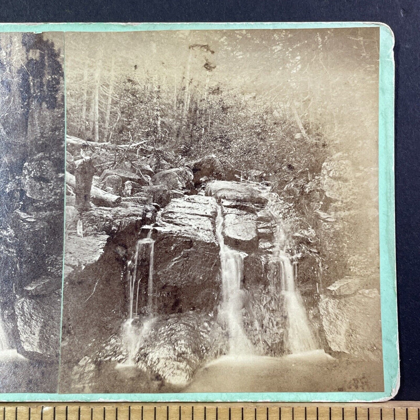 Artist's Falls Mt Willey NH Stereoview JH Dupee Photo Card Antique c1869 X863