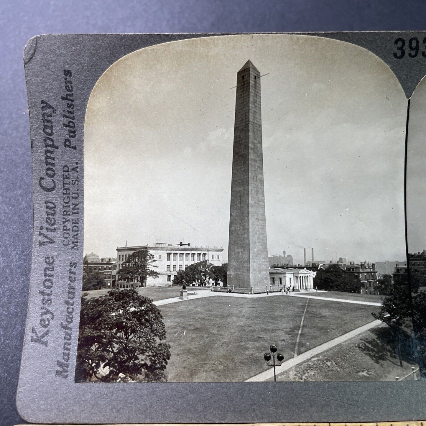 Antique 1910s Bunker Hill Monument Boston Mass Stereoview Photo Card P3289