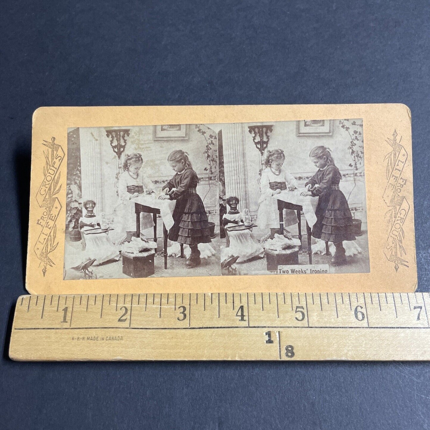 Antique 1870s Wealthy Children Ironing Doll Clothes Stereoview Photo Card P4627