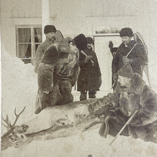 Antique 1894 Hunters Kill A Woodland Caribou In Idaho Stereoview Photo Card 4674