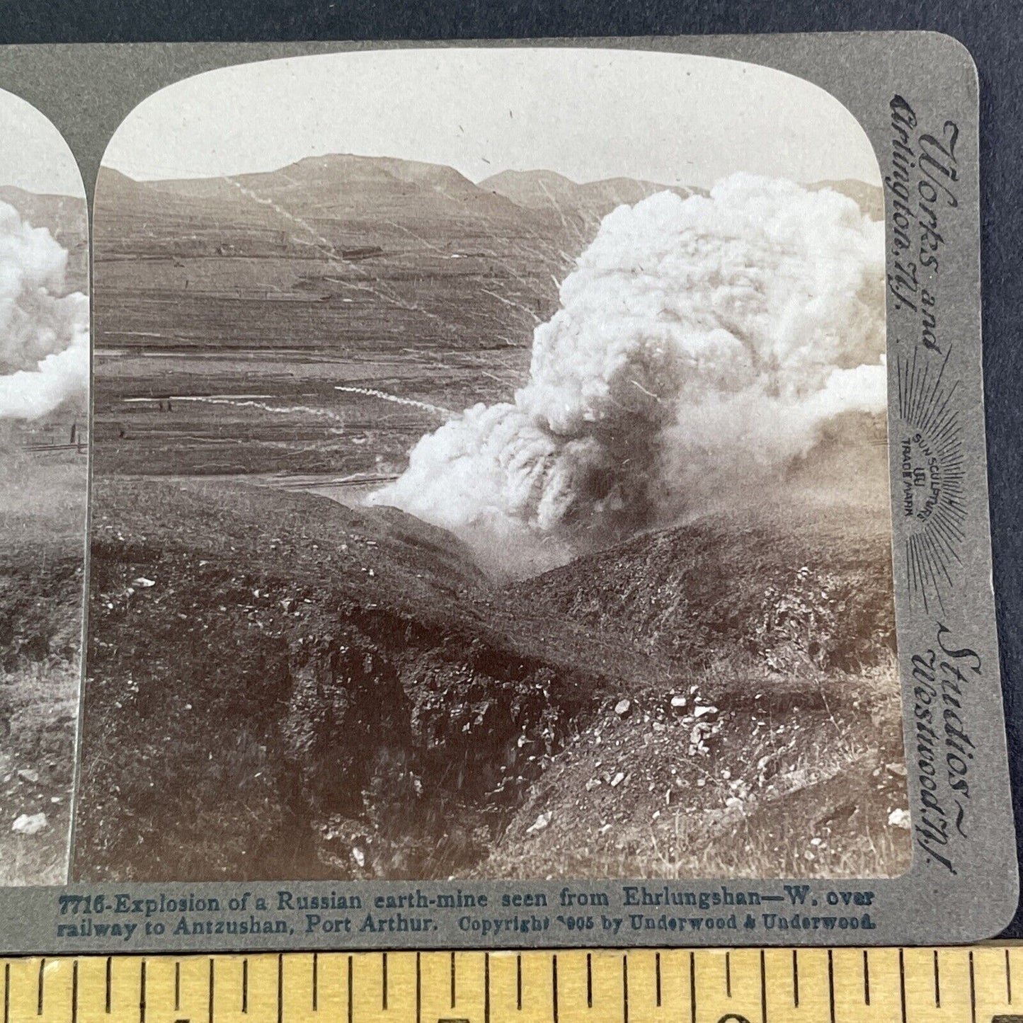 Russian Mines Explode Stereoview Russo-Sino War Antique c1905 X4198