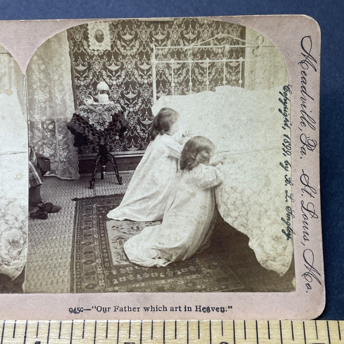 Antique 1899 Girls Say The Lord's Prayer Stereoview Photo Card P2721