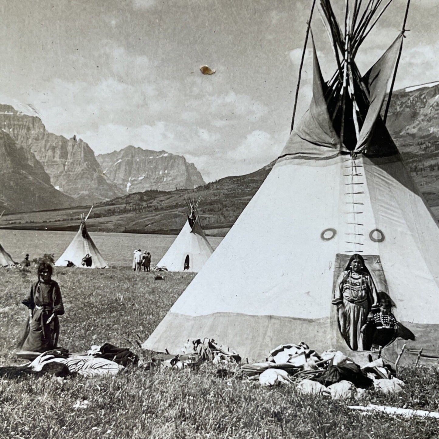 Antique 1910s Blackfeet Nation Indian Reservation Stereoview Photo Card P2760