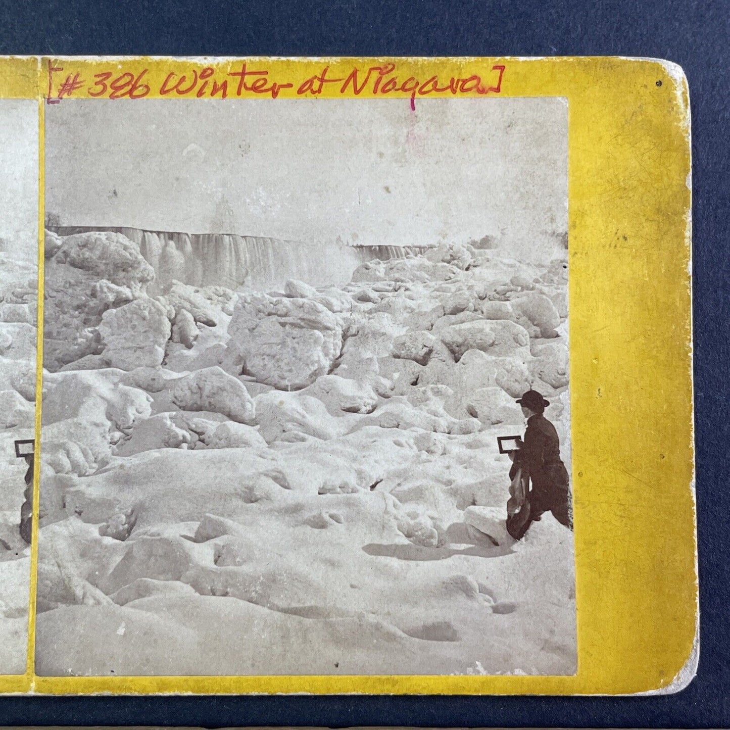 John Heywood Self-Portrait Niagara Falls Ice Bridge Stereoview c1867 Y2526