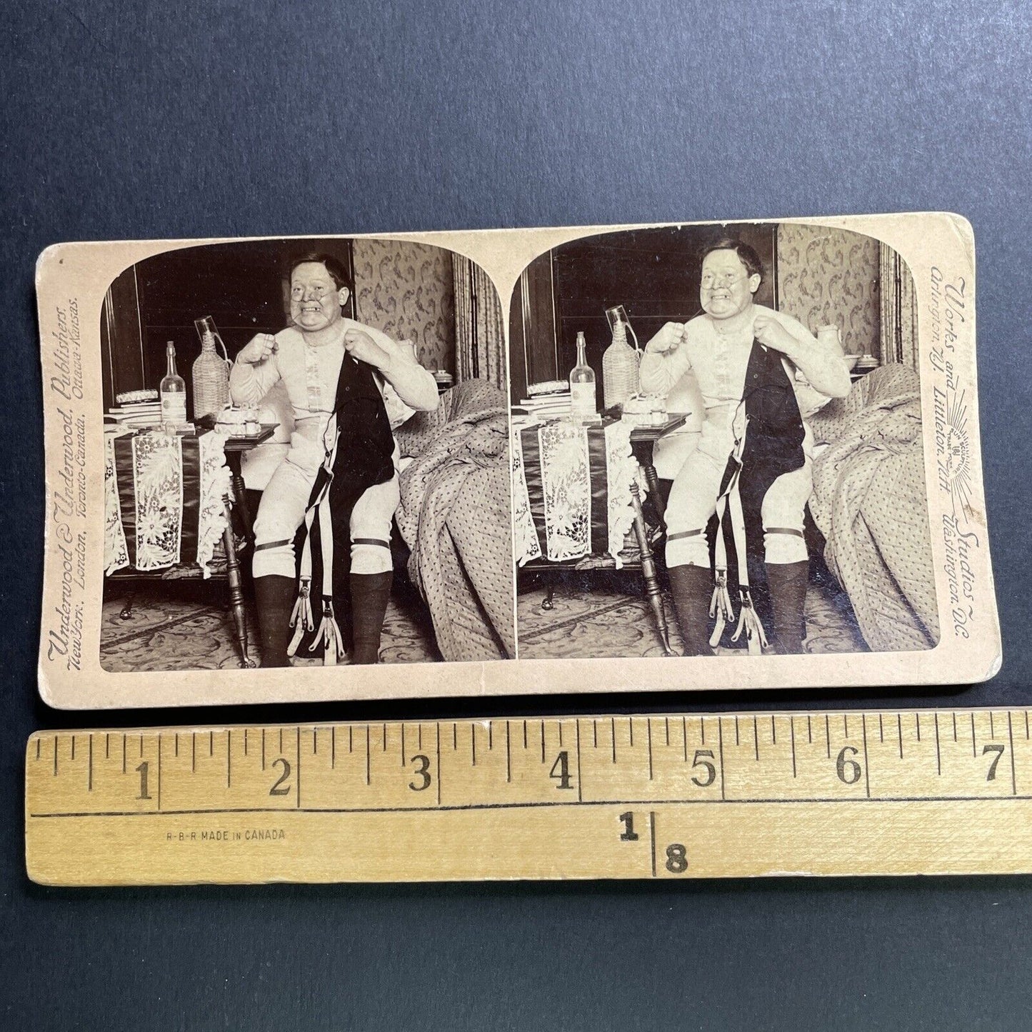 Antique 1897 Drunk Man Flosses Teeth With Pants Stereoview Photo Card P1652