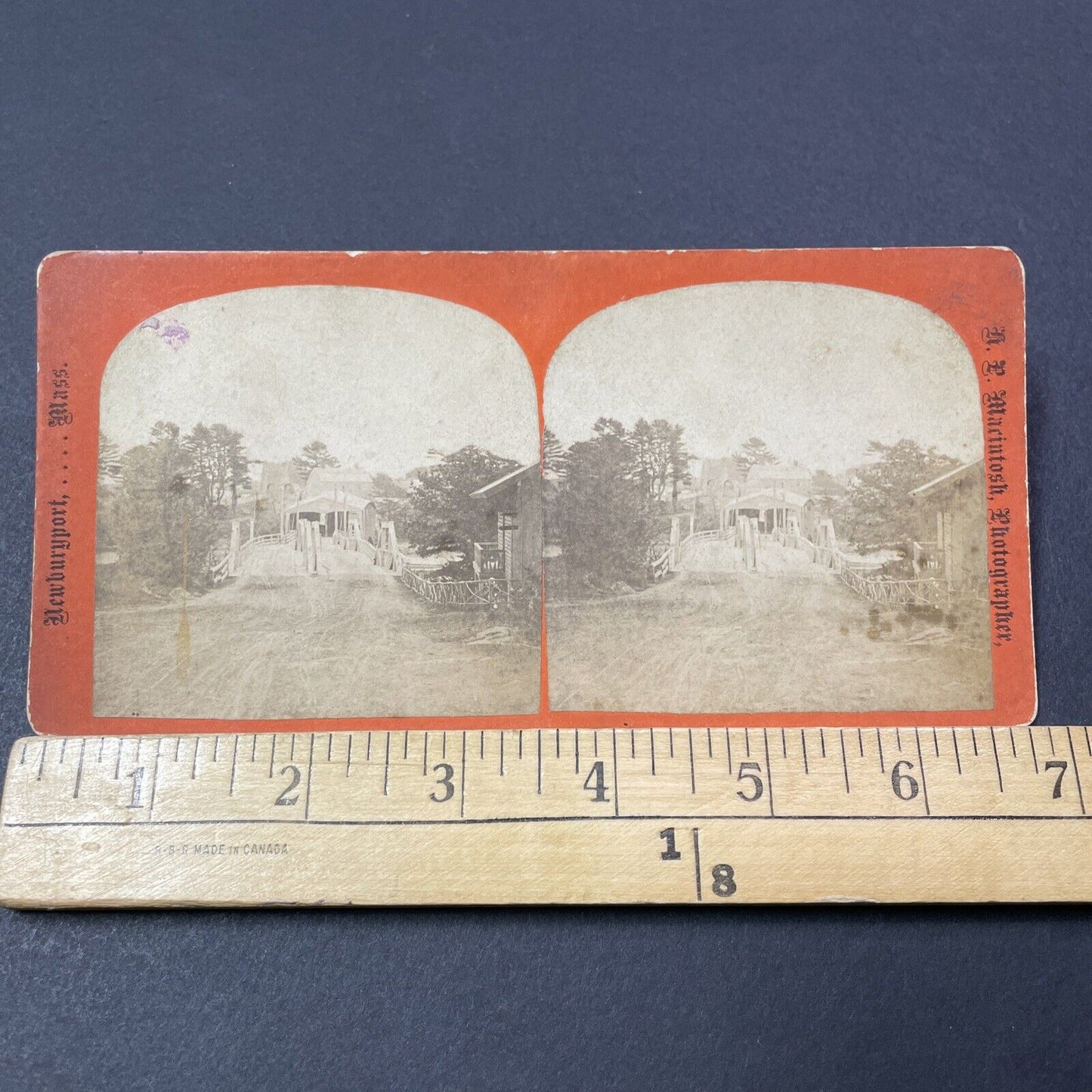 Antique 1870s Essex Chain Bridge Newburyport MA Stereoview Photo Card V2112