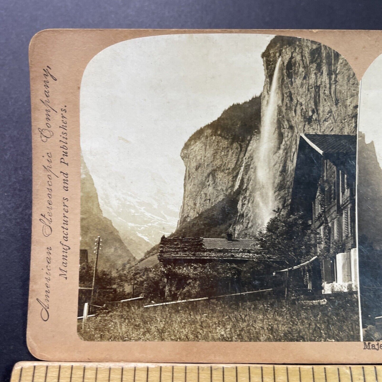 Antique 1901 Lauterbrunnen Switzerland Waterfall Stereoview Photo Card P3910