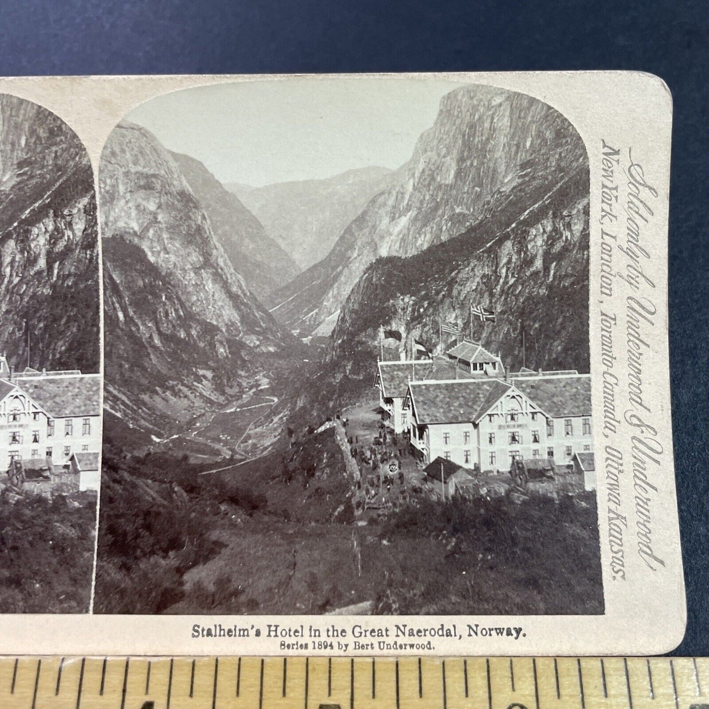 Antique 1894 Stalheim Hotel Voss Norway Stereoview Photo Card P3887