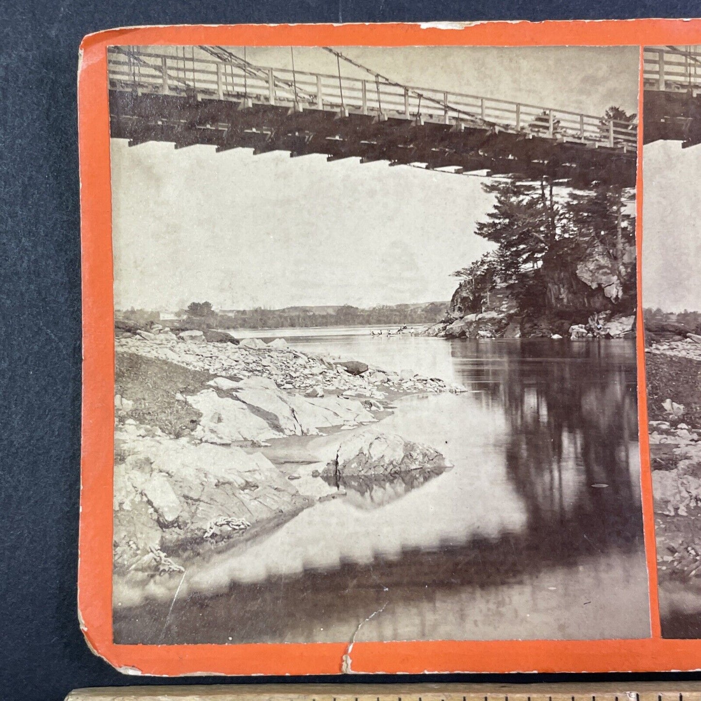 First Suspension Bridge Newburyport Stereoview Massachusetts c1860s Y409