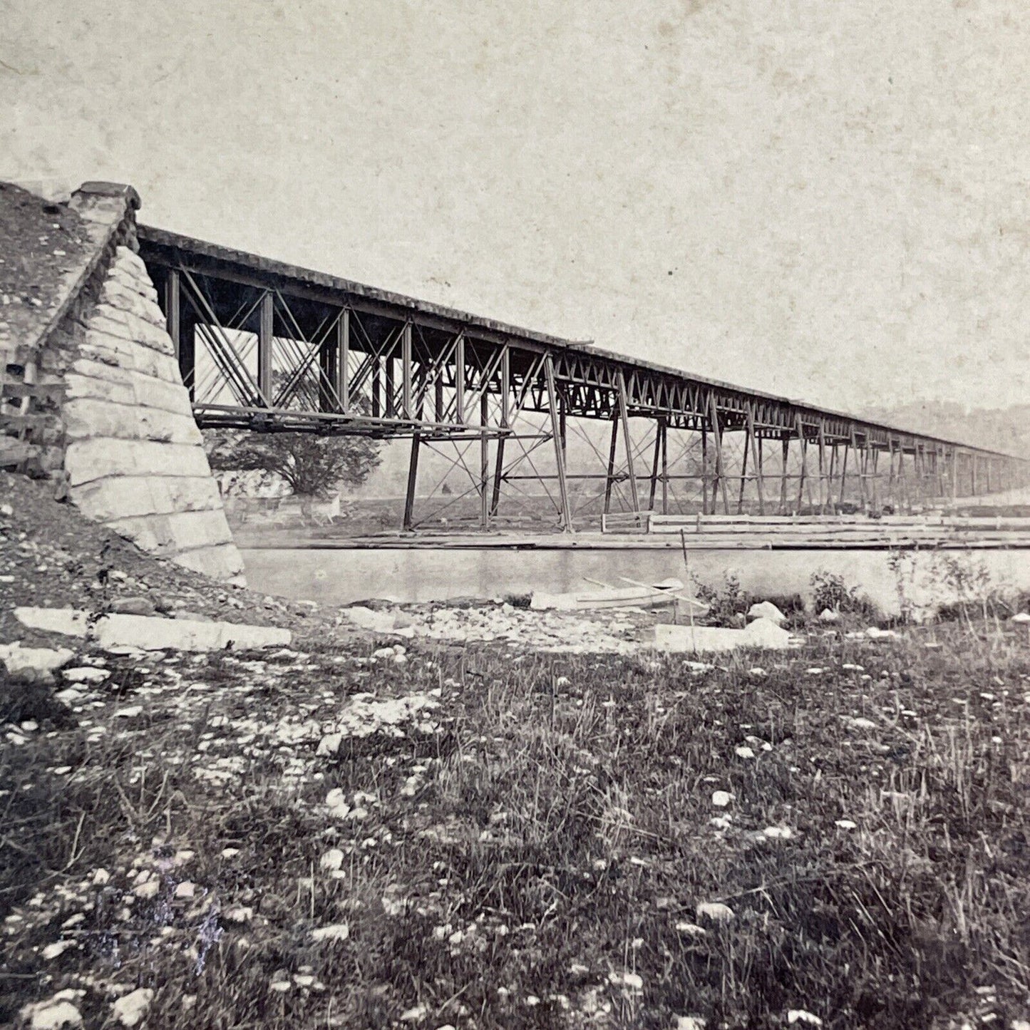 Elgin County Railway Trestle Stereoview St. Thomas Ontario Antique c1872 Y038