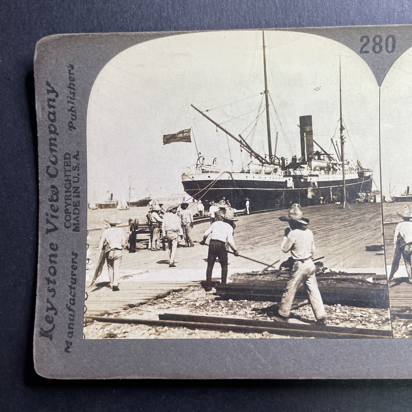 Antique 1917 Veracruz Shipping Harbor Mexico Stereoview Photo Card P1605