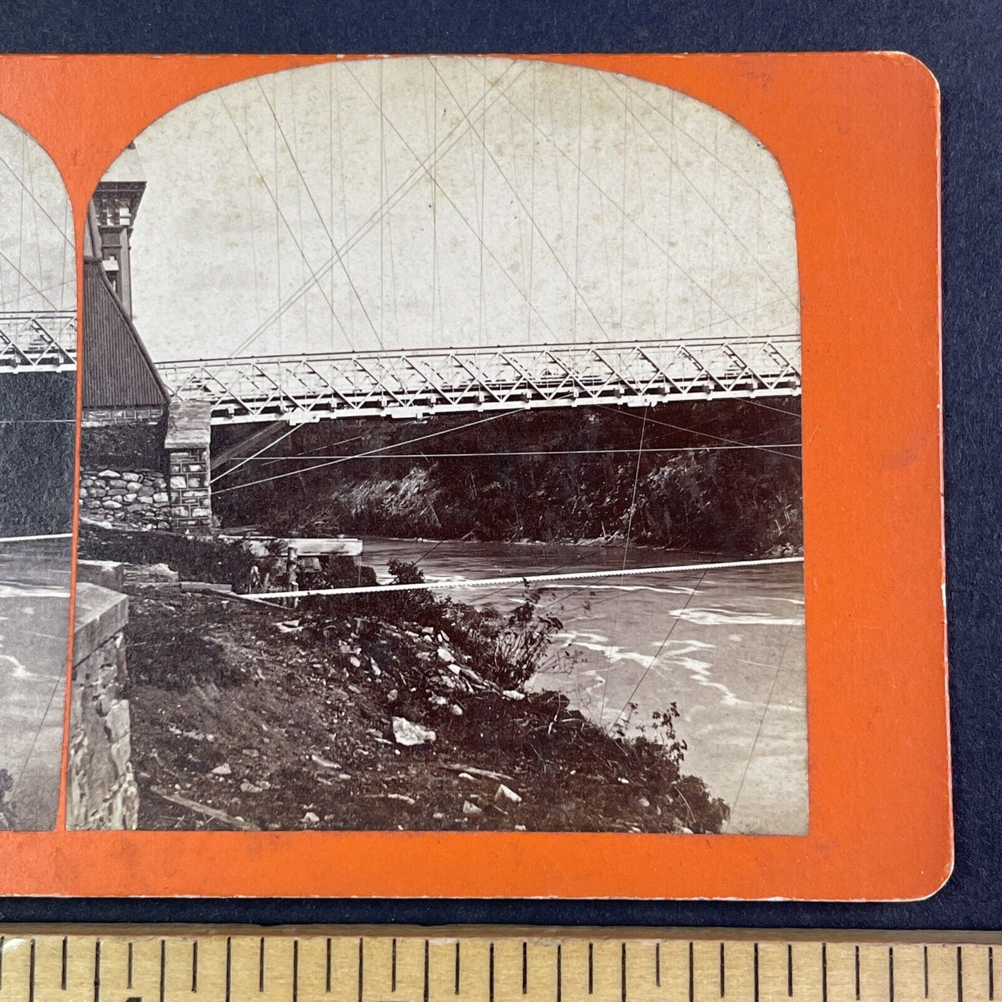 Niagara Falls Suspension Bridge Abutment Stereoview Antique c1870 Y2845