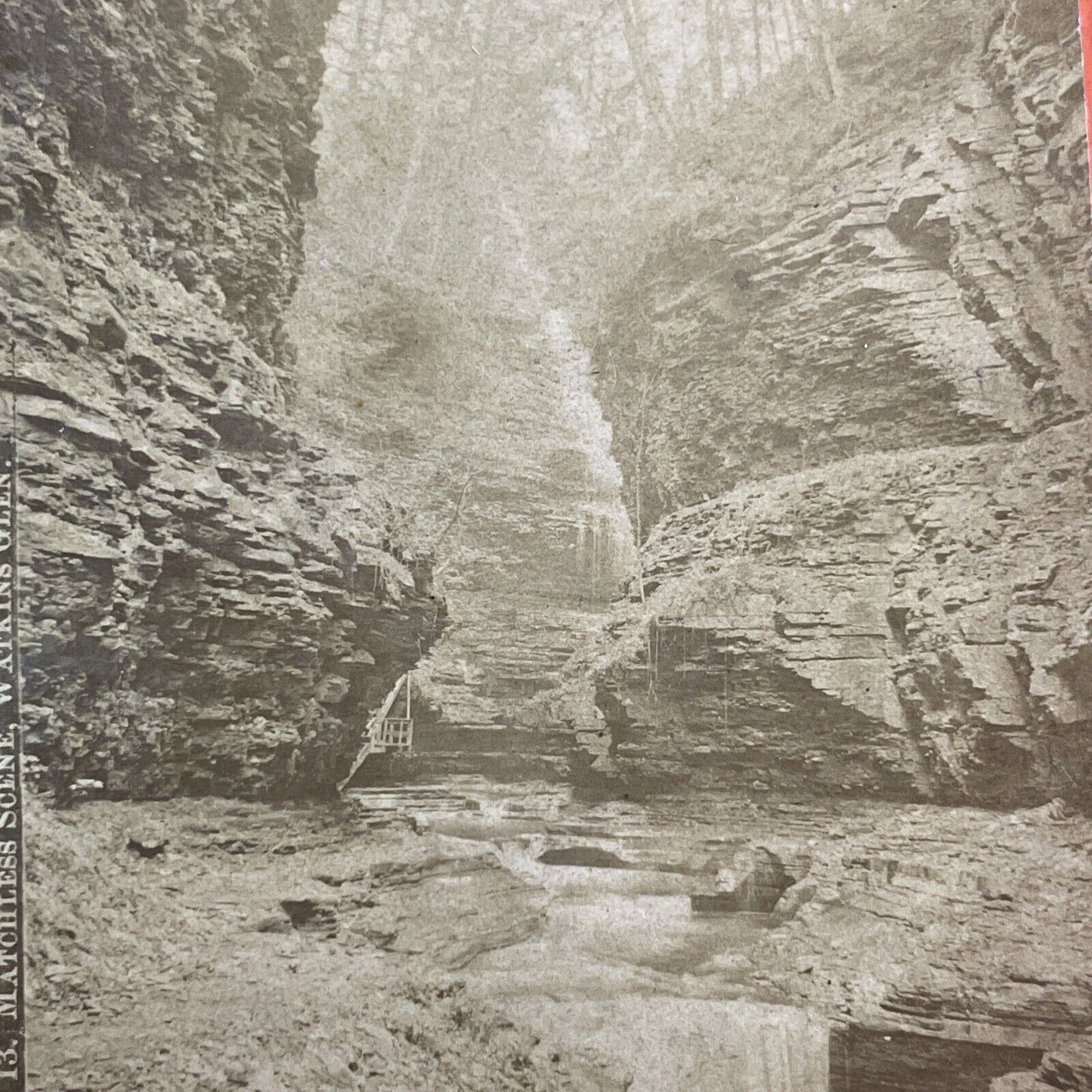 Watkins Glen Gorge Waterfall New York Stereoview R.D. Crum Antique c1870s Y1743