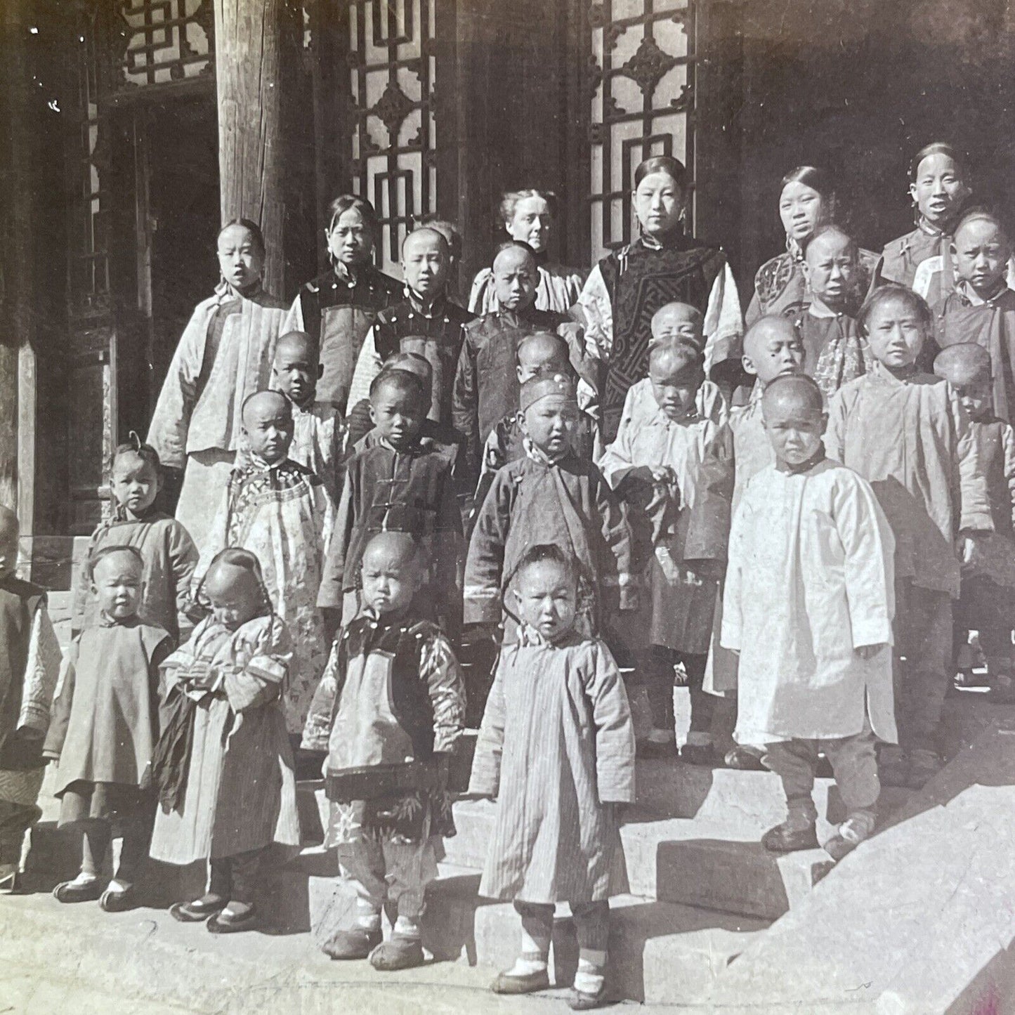 Antique 1900 Christian Mission School Beijing China Stereoview Photo Card P2195