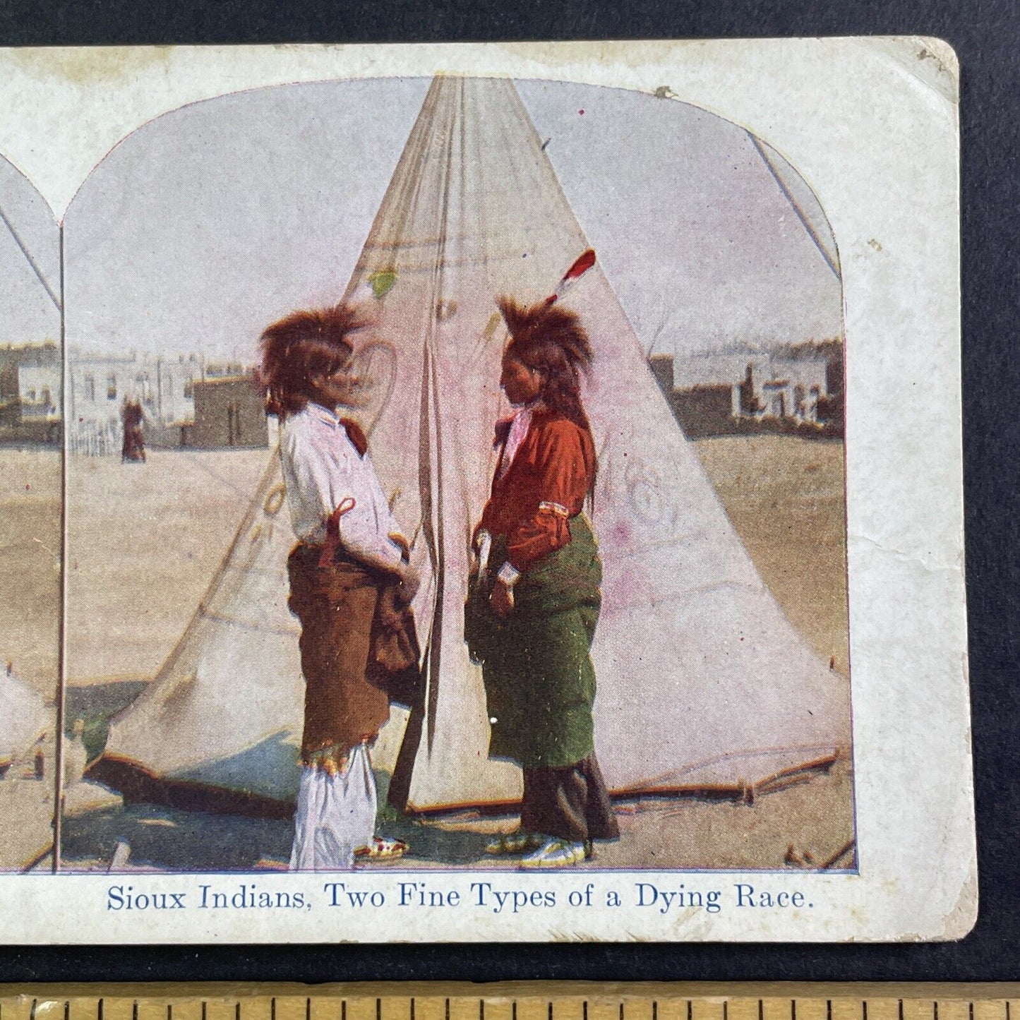 Native American Sioux Women and a Tent Stereoview Antique c1920s X4146