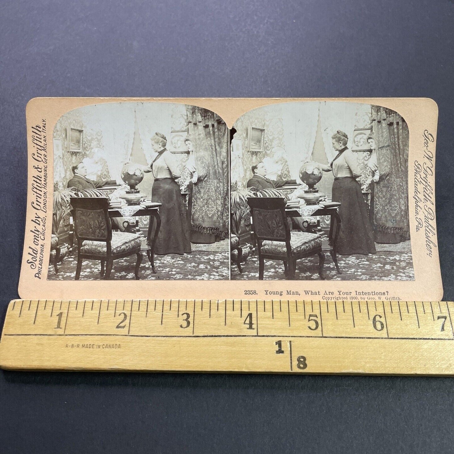 Antique 1900 Mother Scolds Man Dating Daughter Stereoview Photo Card P3542