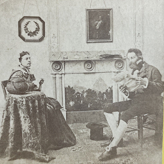 Antique 1870s Wealthy Couple Sits For Tea Time Stereoview Photo Card P4746