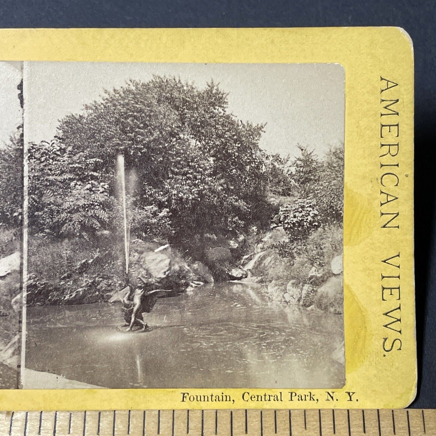 Antique 1870s Central Park Manhattan Fountain NY Stereoview Photo Card V1808