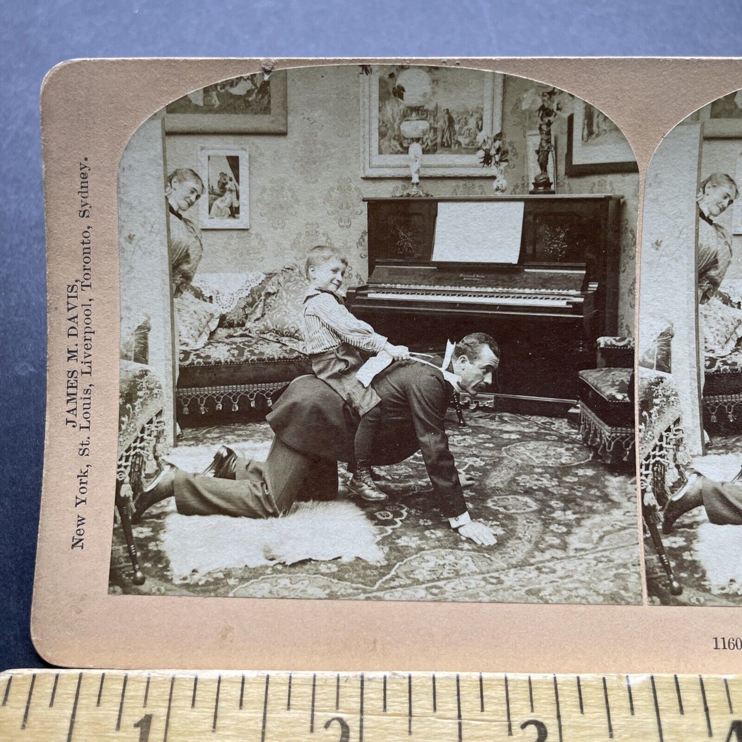 Antique 1897 Child Horsey Ride On Uncle Stereoview Photo Card P2429