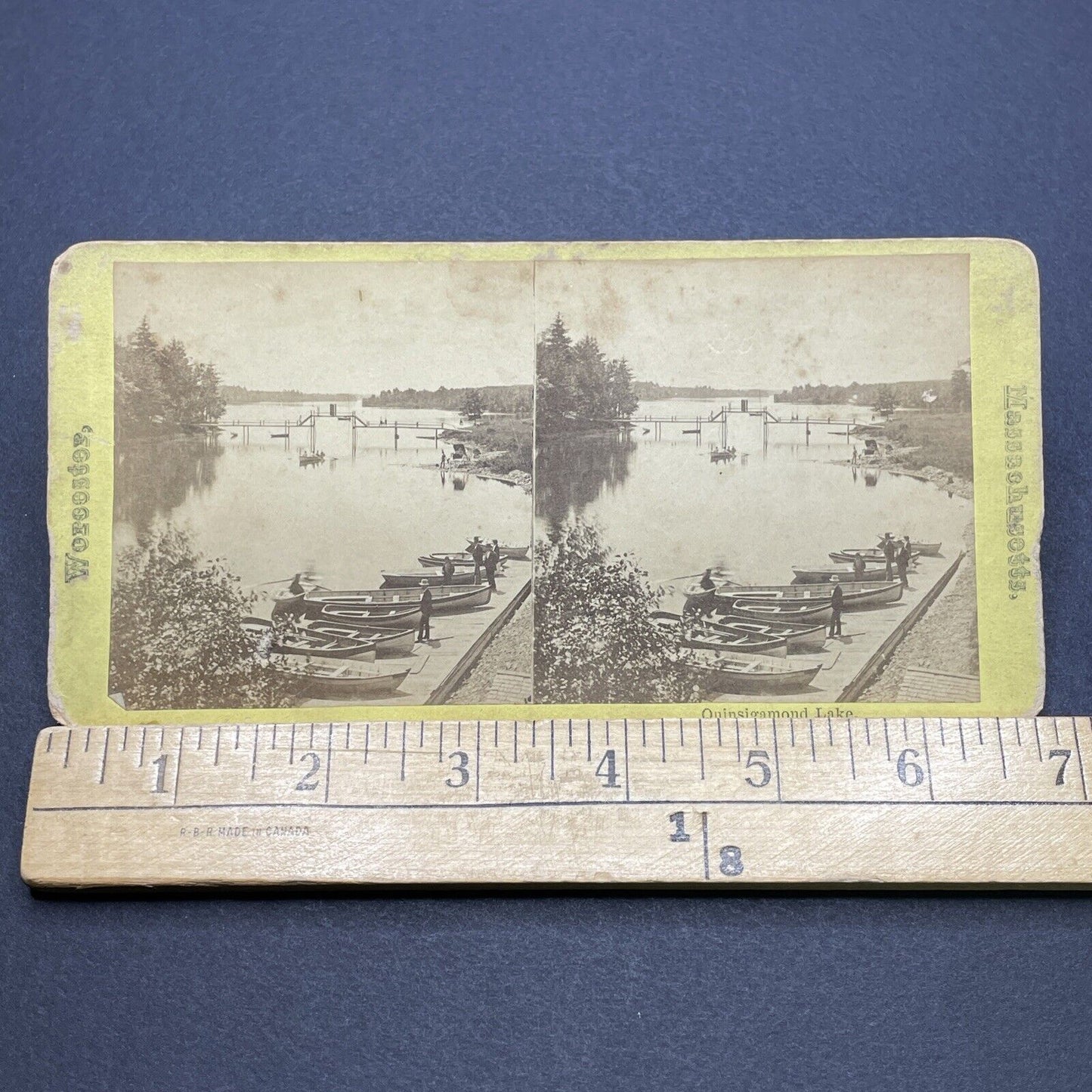 Antique 1870s Lake Quinsigamond Massachusetts Stereoview Photo Card V1717