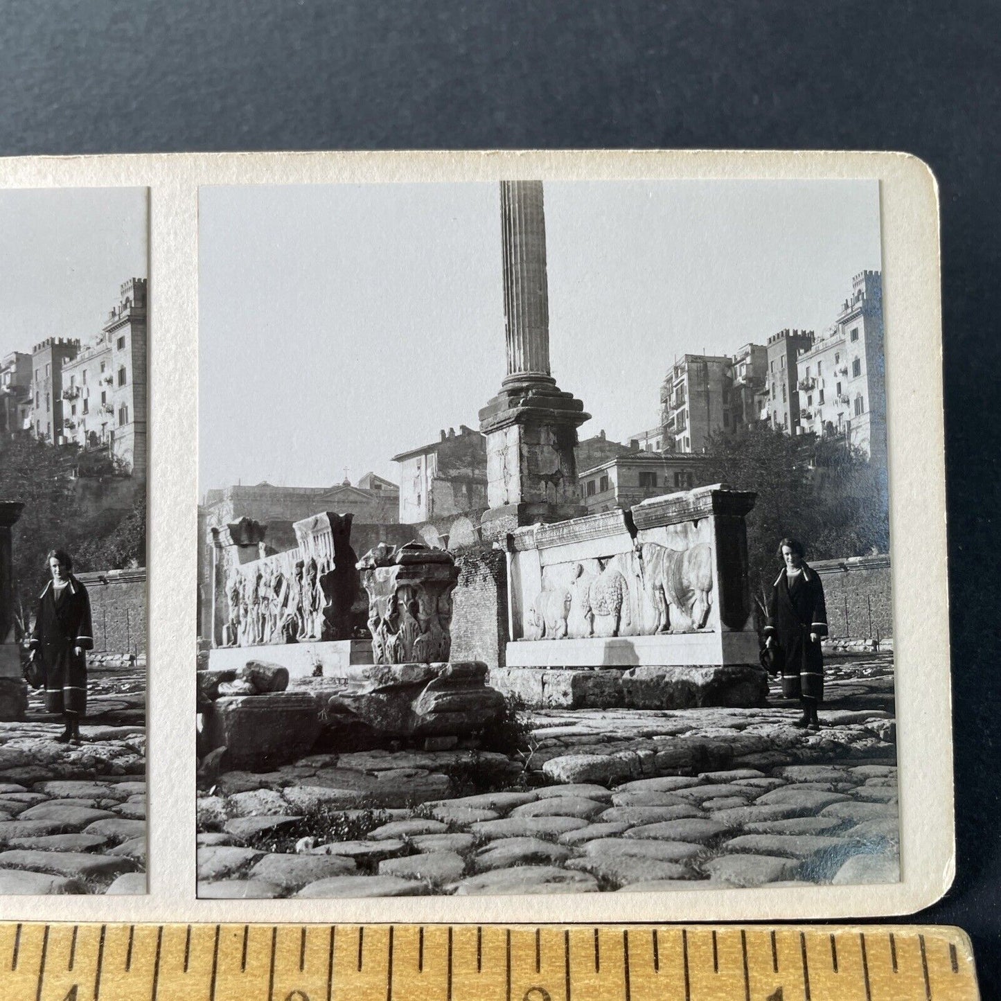 Antique 1925 The Forum Ruins Rome Italy OOAK Stereoview Photo Card P3261