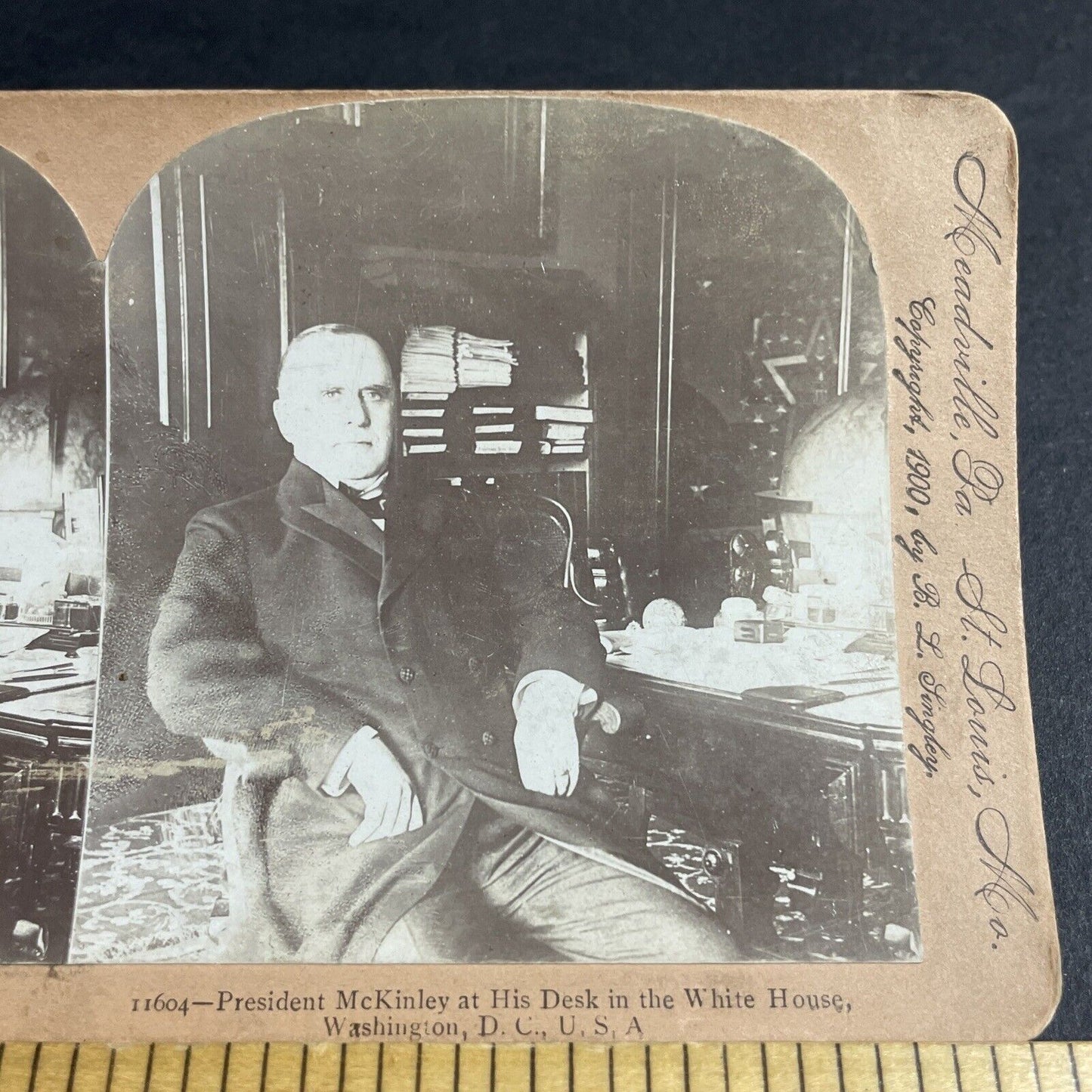 Antique 1900 President McKinley At White House Desk Stereoview Photo Card P4304