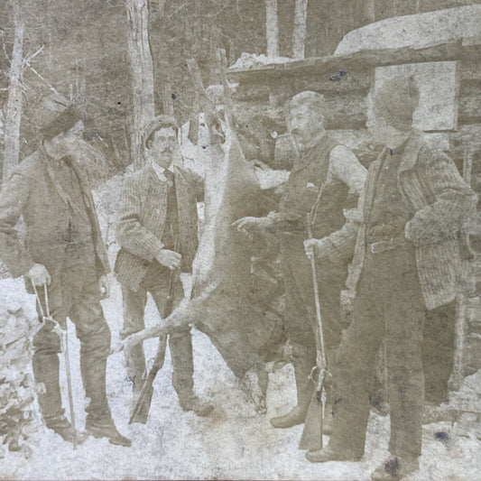 Antique 1890 Deer Hunting Littleton New Hampshire Stereoview Photo Card P2624