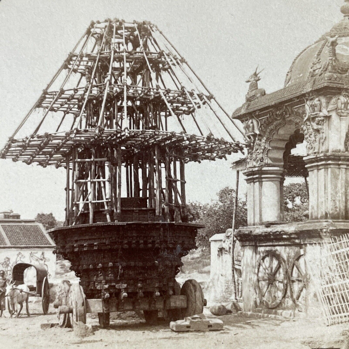 Antique 1903 A Wagon Invention For Hindu Worship Stereoview Photo Card P5657