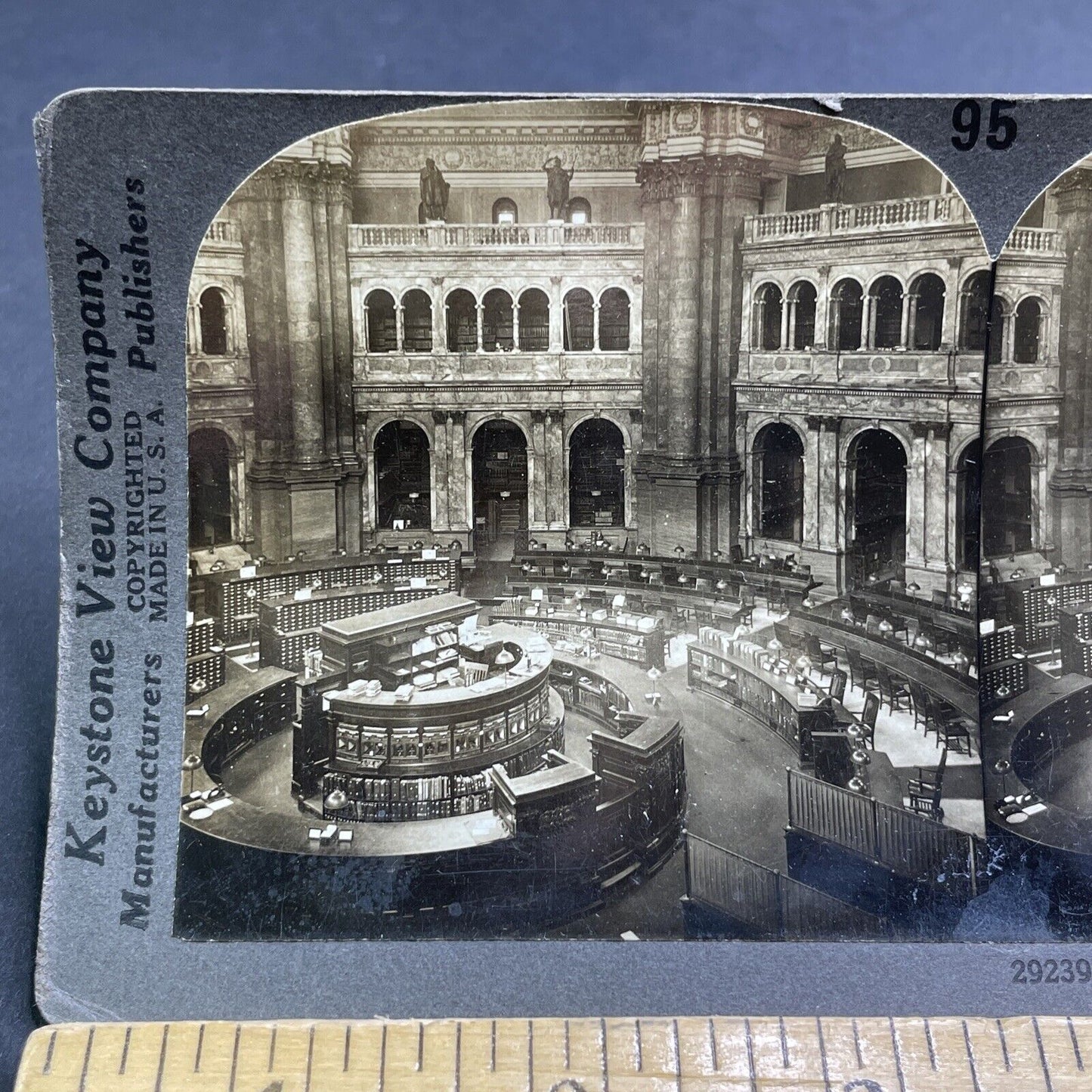 Antique 1919 Reading Room Congressional Library Stereoview Photo Card P1911