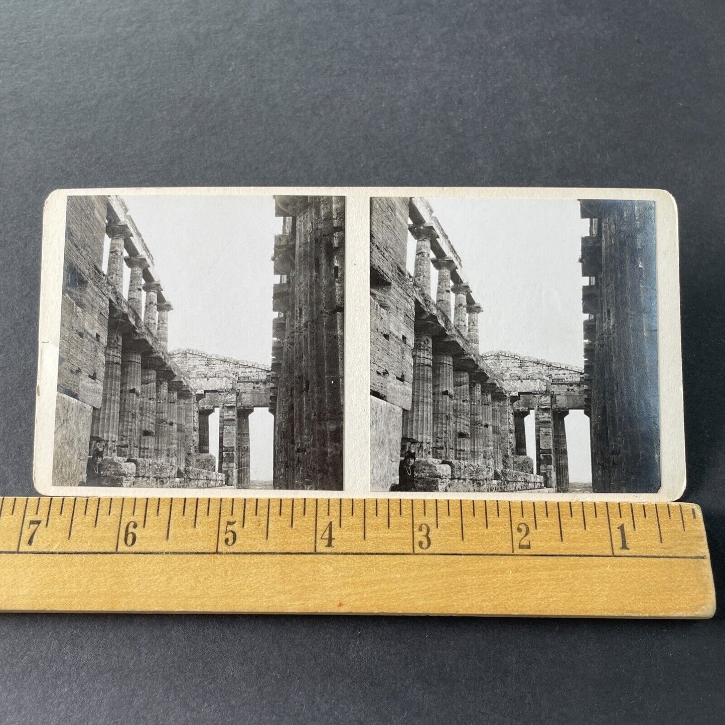 Antique 1925 Temple Of Neptune Naples Italy OOAK Stereoview Photo Card P3258