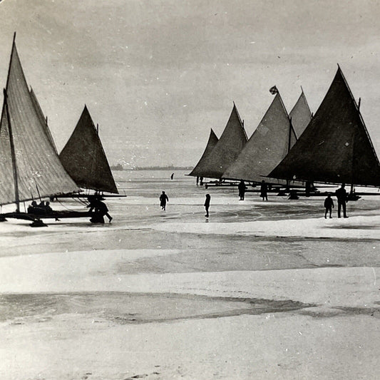 Antique 1910s LaSalle Park Ice Sailing Aldershot ONT Stereoview Photo Card V2618