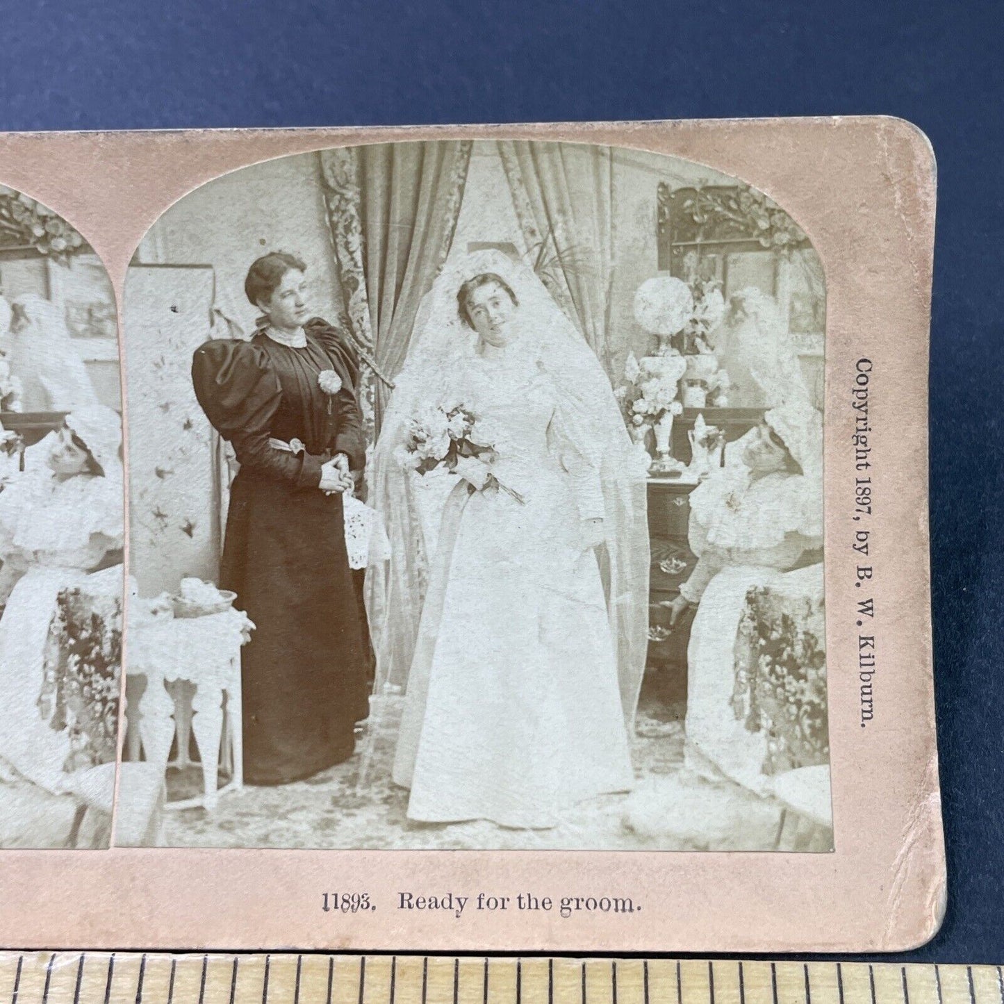 Antique 1897 Bride Is Ready For Her Wedding Stereoview Photo Card P2911