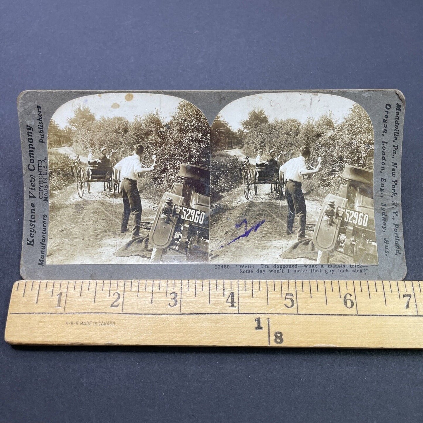Antique 1905 Motorist Steals Wife From Husband Stereoview Photo Card P2671