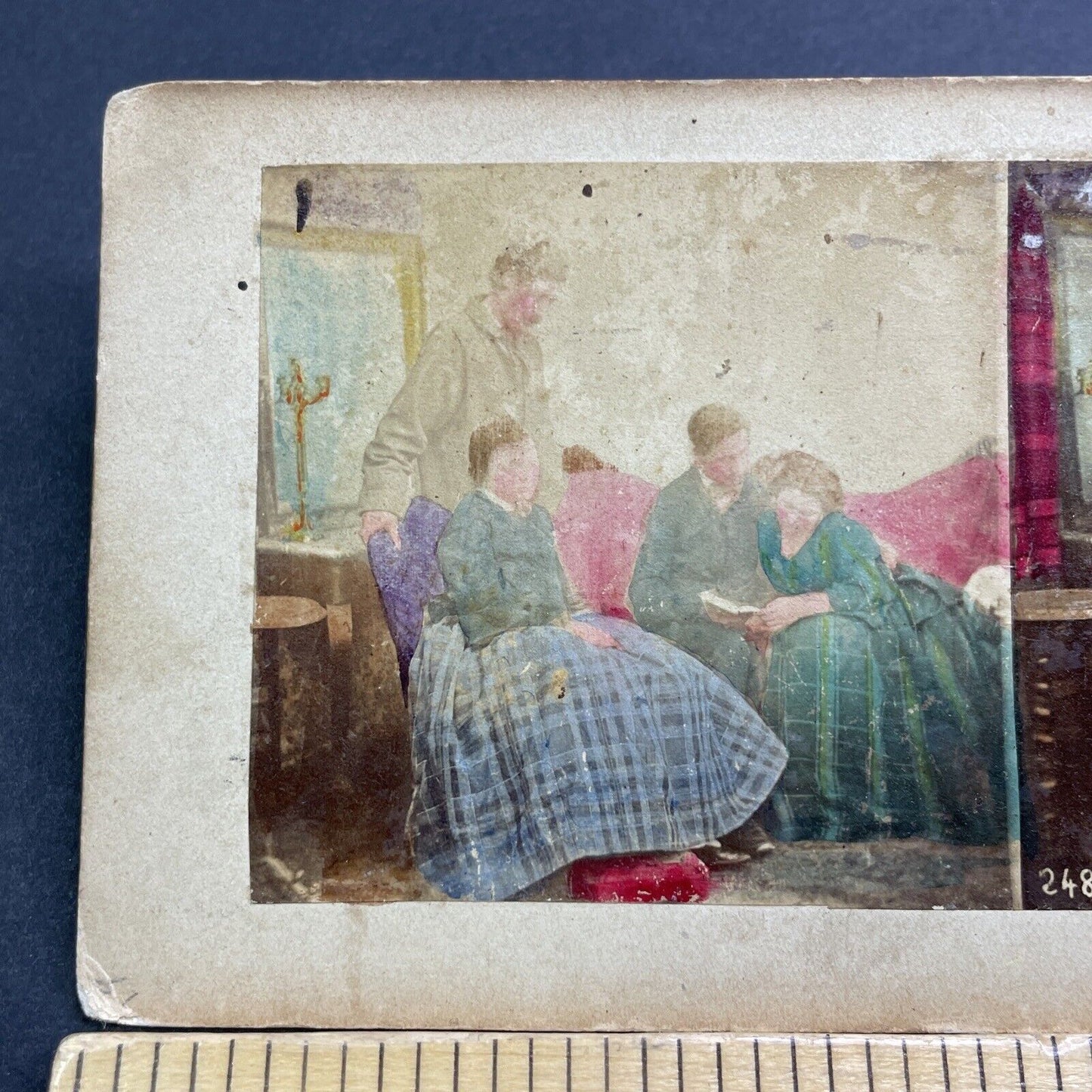 Antique c1859 American Woman Learns To Read Stereoview Photo Card V457