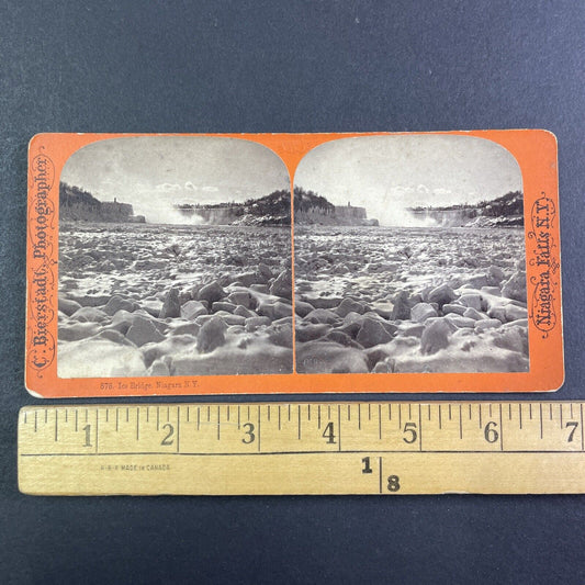 Frozen Niagara Falls River Land Bridge Stereoview Charles Bierstadt c1870s Y2224