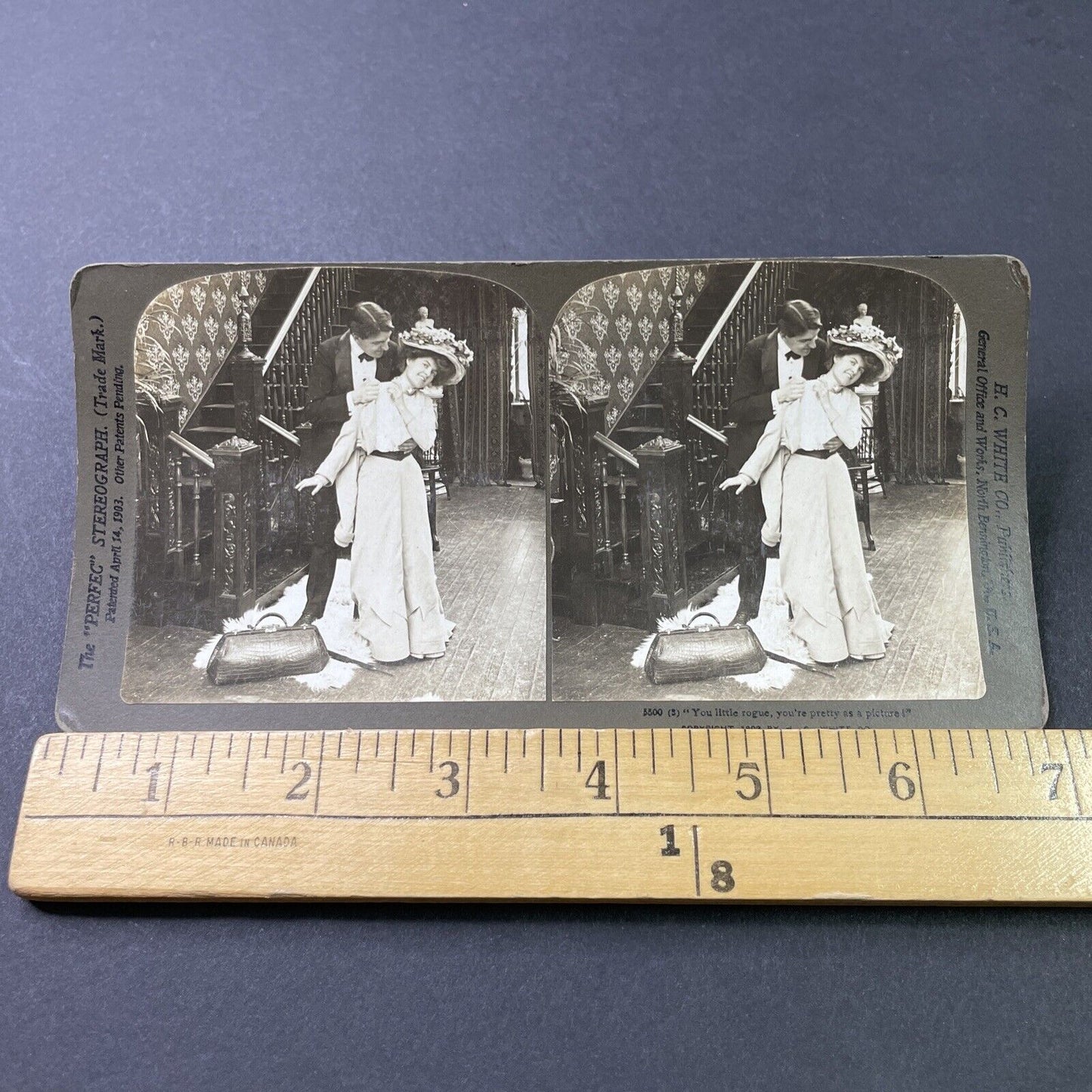 Antique 1902 Man Helps Woman With Her Coat Stereoview Photo Card P2894