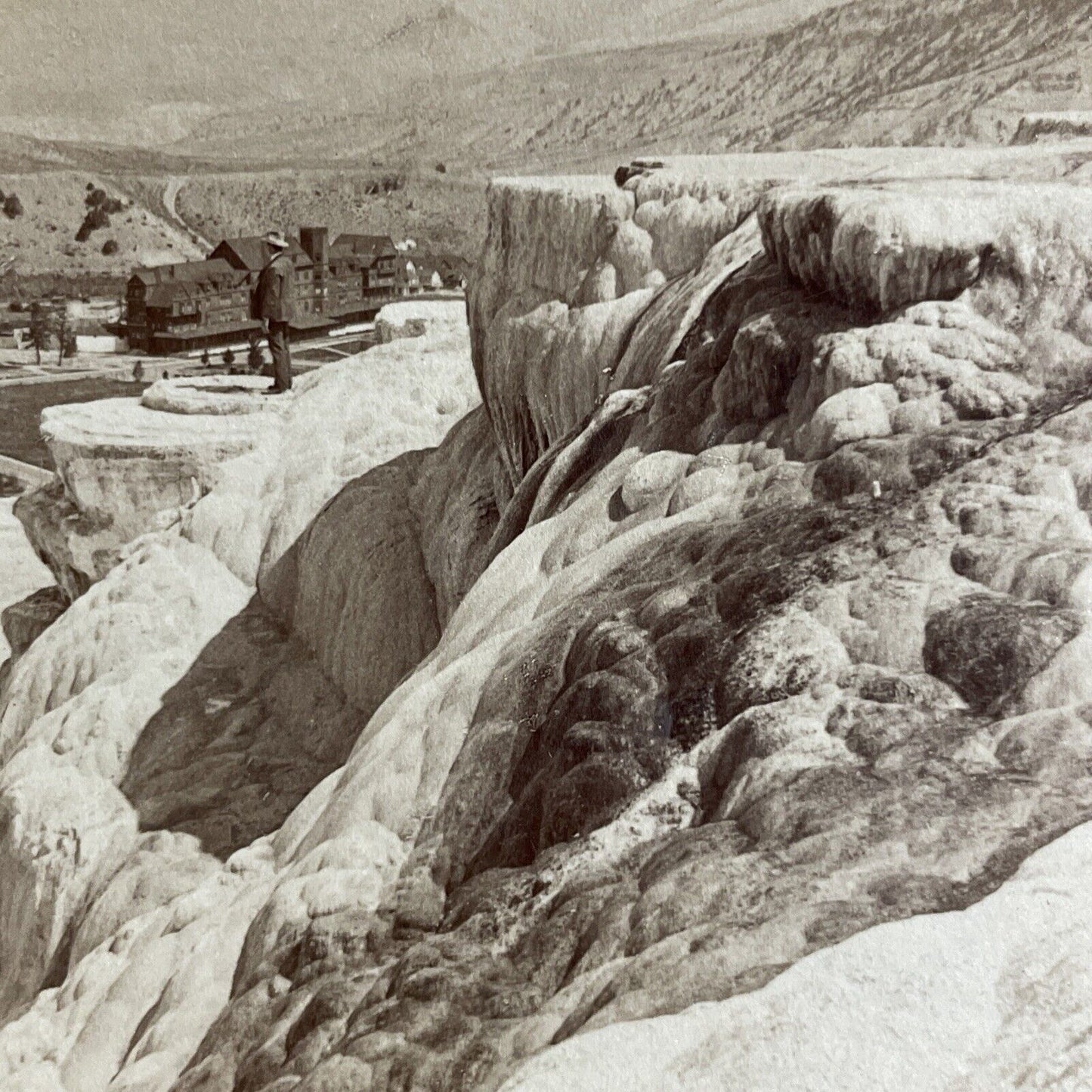 Antique 1904 Mammoth Hot Springs Yellowstone Park Stereoview Photo Card P4868