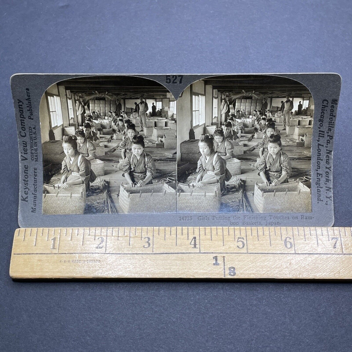 Antique 1920s Teenage Girls Making Baskets Japan Stereoview Photo Card P2058
