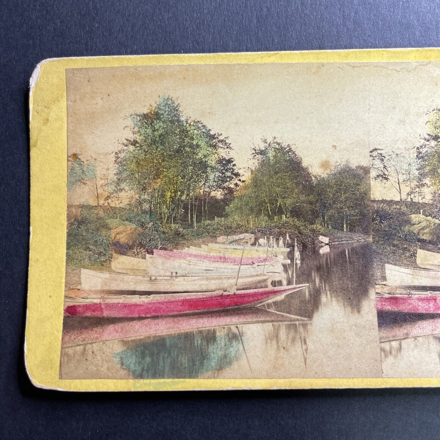 Antique 1862 Rowboats On Central Park Lake Manhattan Stereoview Photo Card P1603