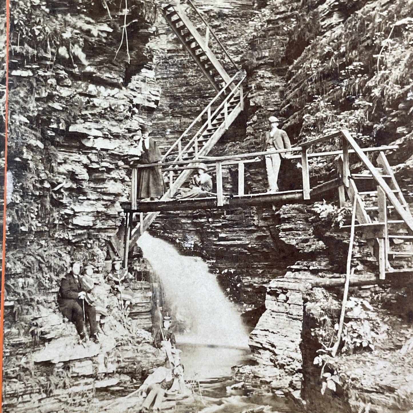 G.F. Gates Self-Portrait Watkins Glen Stereoview New York Antique c1869 Y2834