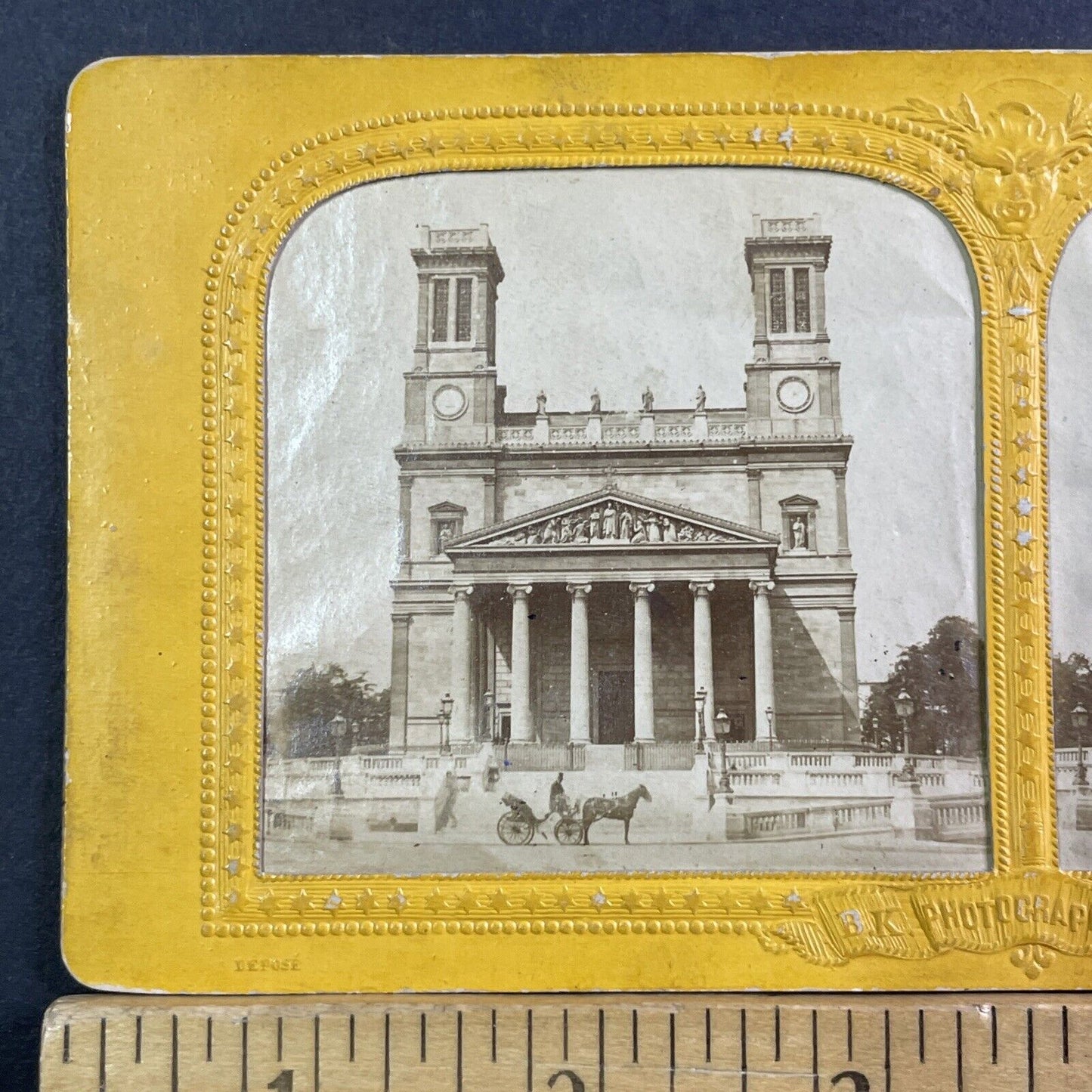 Saint Vincent De Paul Church Paris Stereoview French Tissue Antique c1860 XT2130