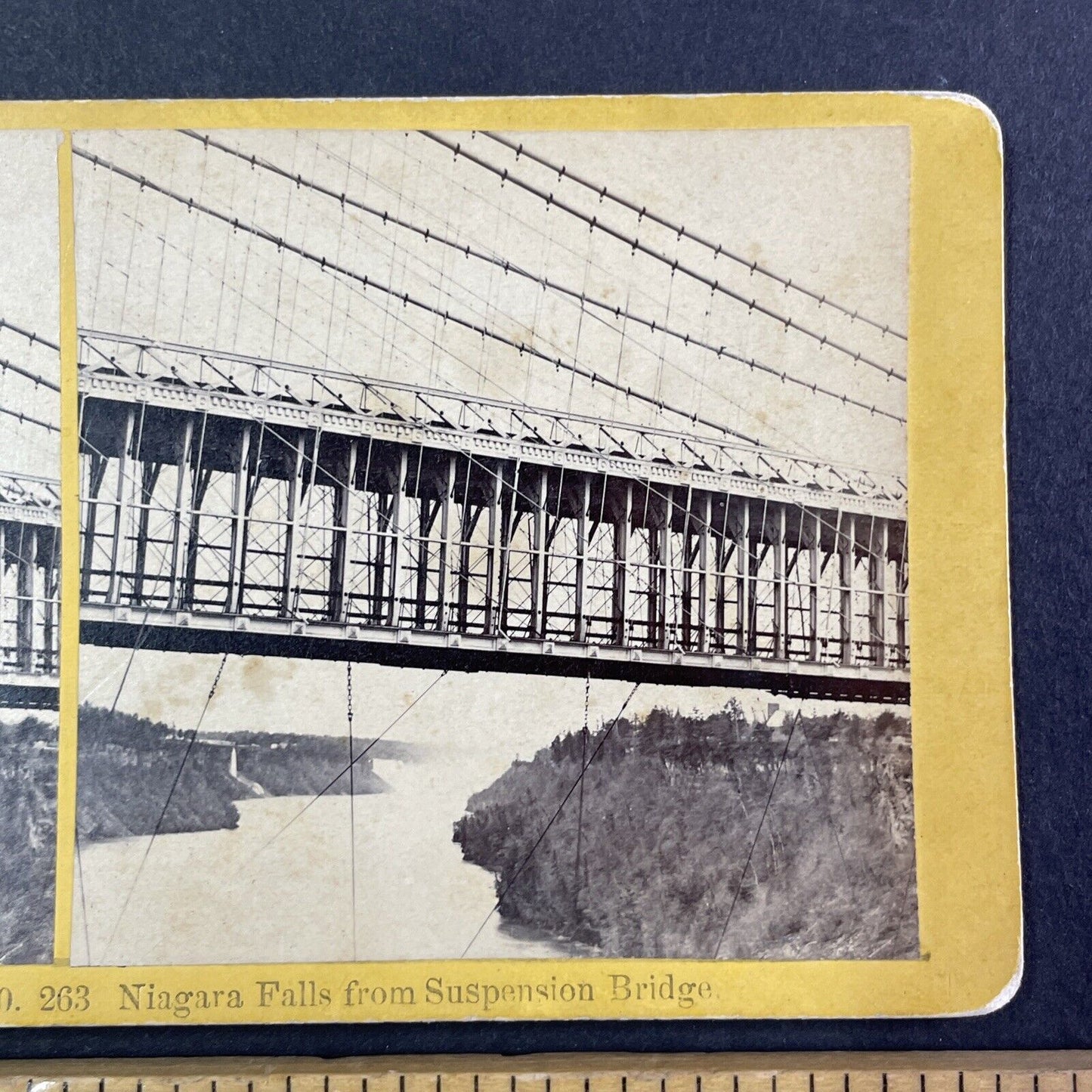 Suspension Bridge Near Lewiston New York Stereoview Antique c1870s Y1875