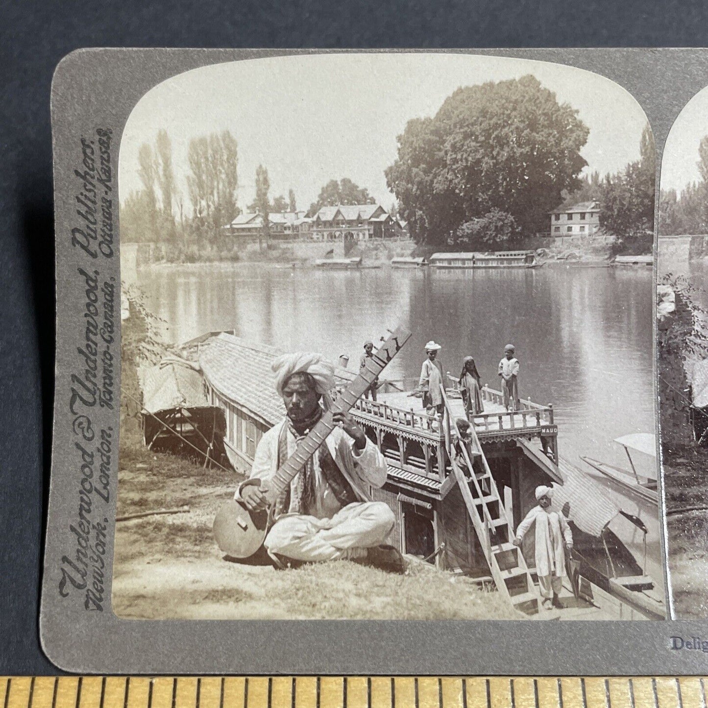 Antique 1903 Indian Musician Plays A Sitar Stereoview Photo Card P5652