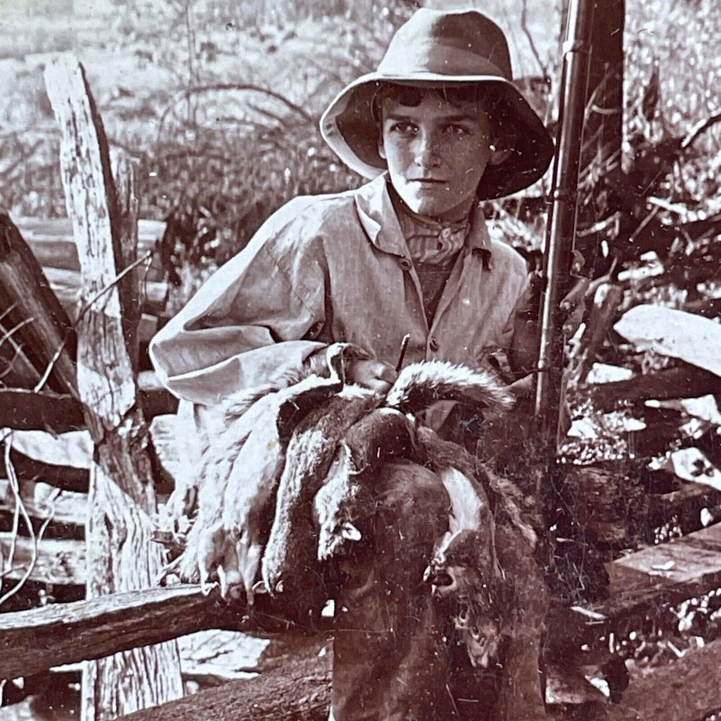 Farm Boy Hunts Squirrels For Dinner Stereoview B.L. Singley Antique c1903 Y1339