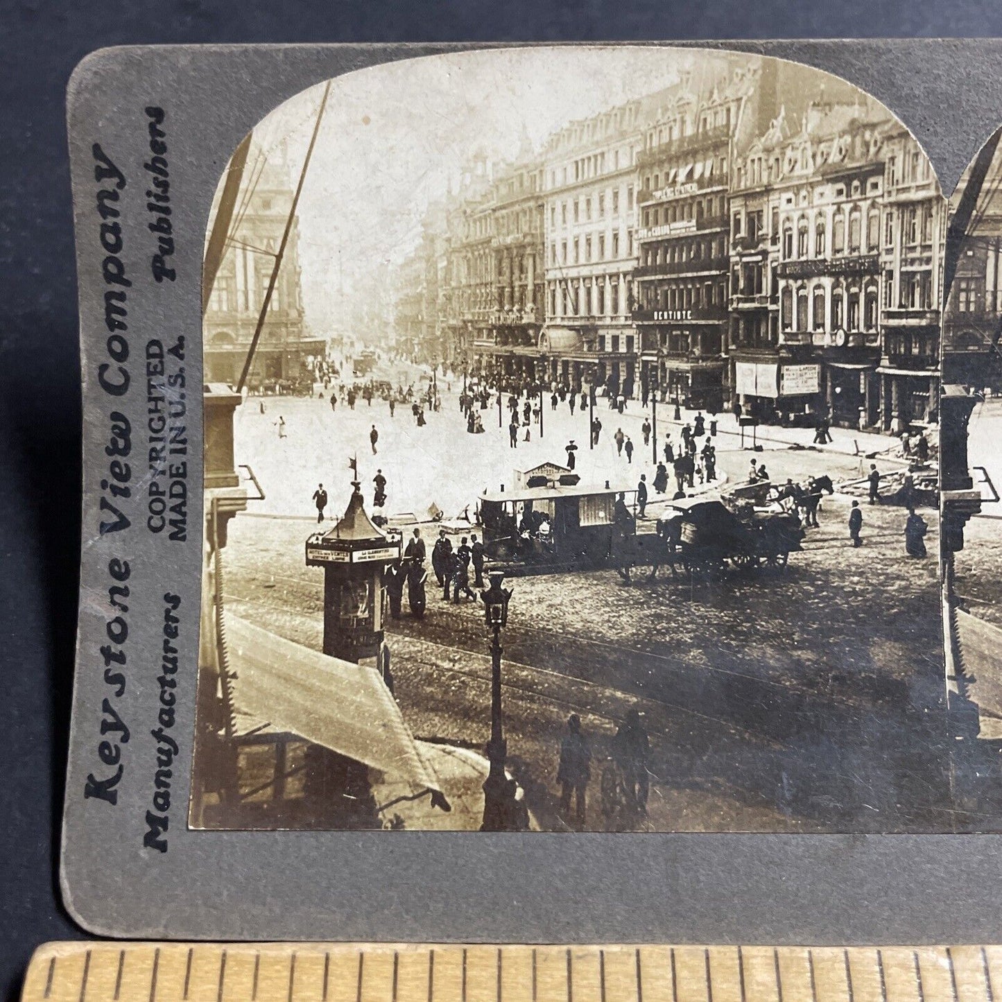 Antique 1903 The Main Street In Brussels Belgium Stereoview Photo Card P5123