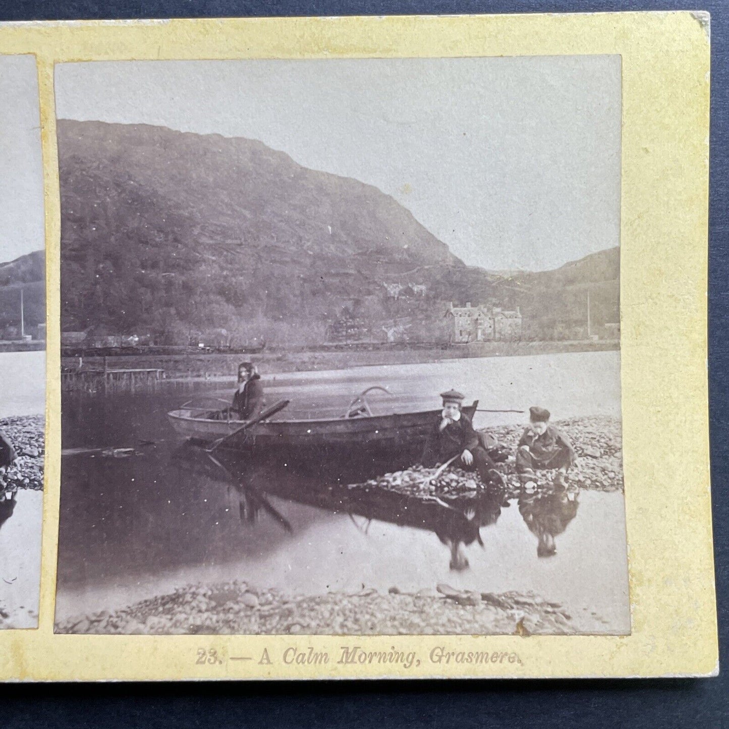 Antique 1862 Children Play At Lake Grasmere UK Stereoview Photo Card P1418